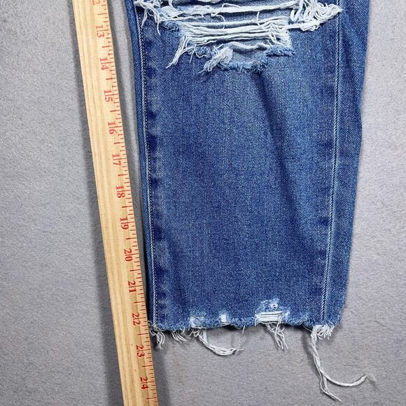 American Eagle Jeans Women 4 The Mom‎ High Rise Cropped Jeans Distressed Raw Hem - Picture 3 of 11